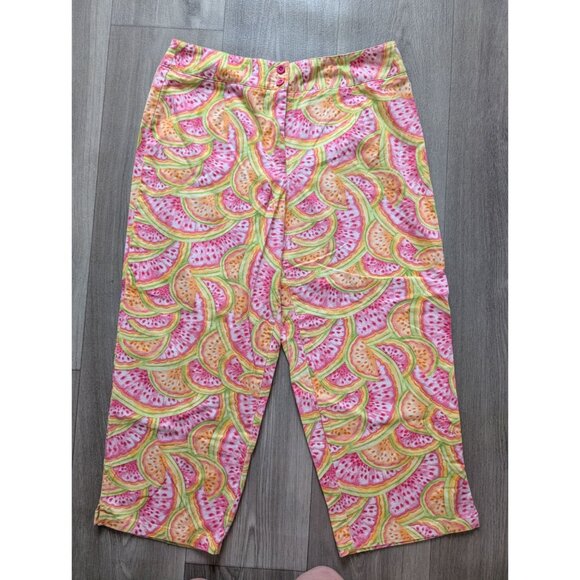 Talbots Size 12 Watermelon Print Wide-Leg Pants Womens Casual Summer Cotton Blen - Picture 1 of 4